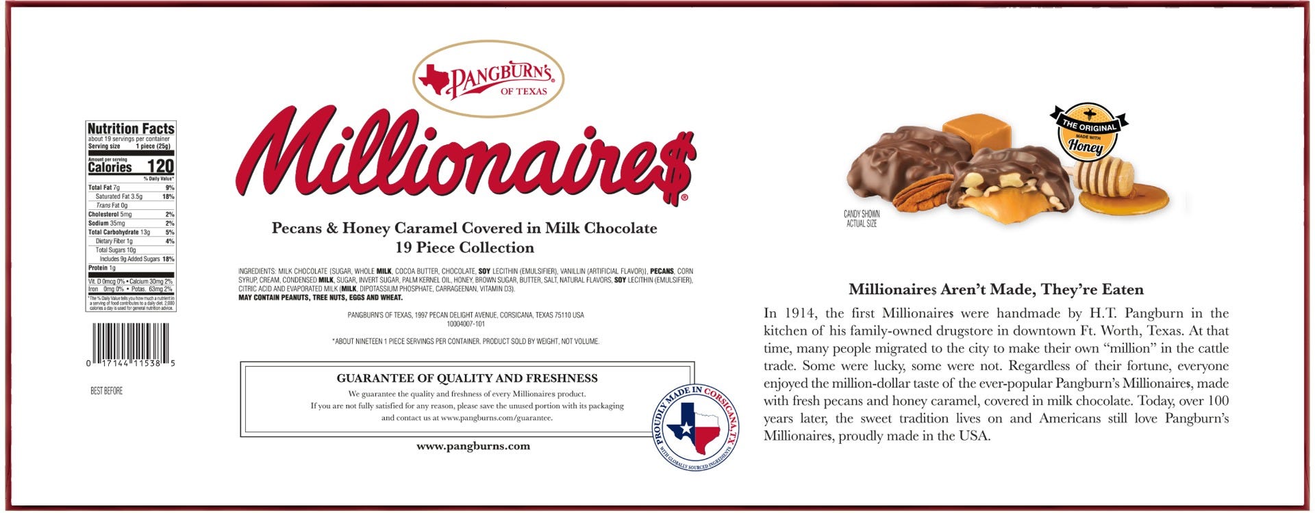 Pangburn's Of Texas Millionaires Milk Chocolate Covered Pecans & Honey Caramel Large Gift Box, 16.9 Oz. - Image 8
