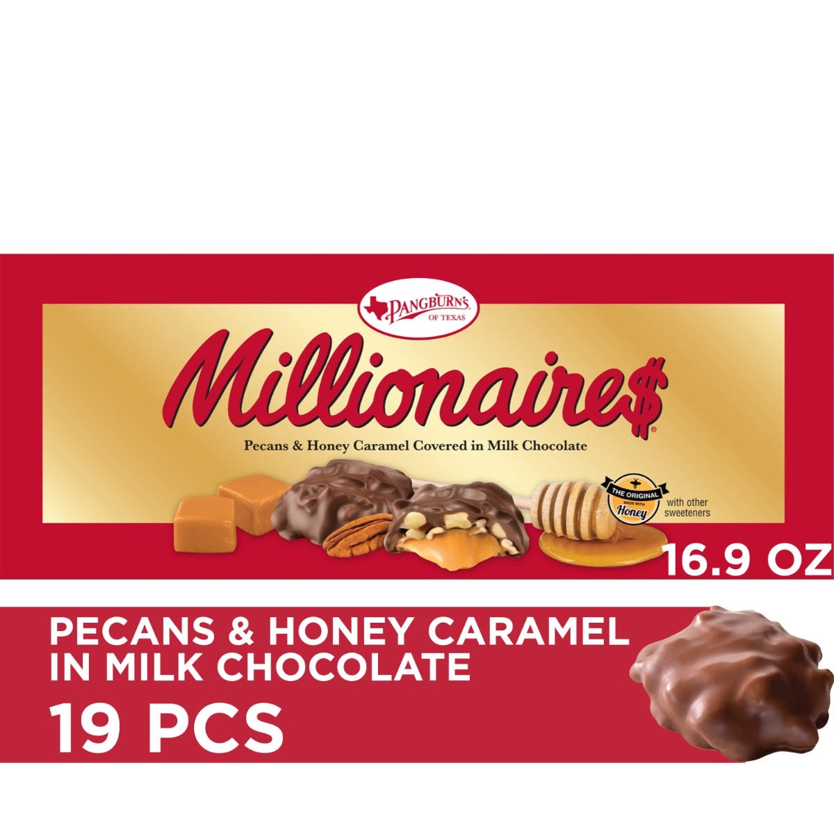 Pangburn's Of Texas Millionaires Milk Chocolate Covered Pecans & Honey Caramel Large Gift Box, 16.9 Oz.