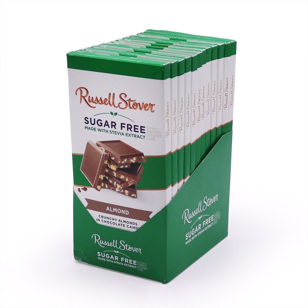 Sugar Free Almond Chocolate Candy Bar, 3 Oz., pack of 12