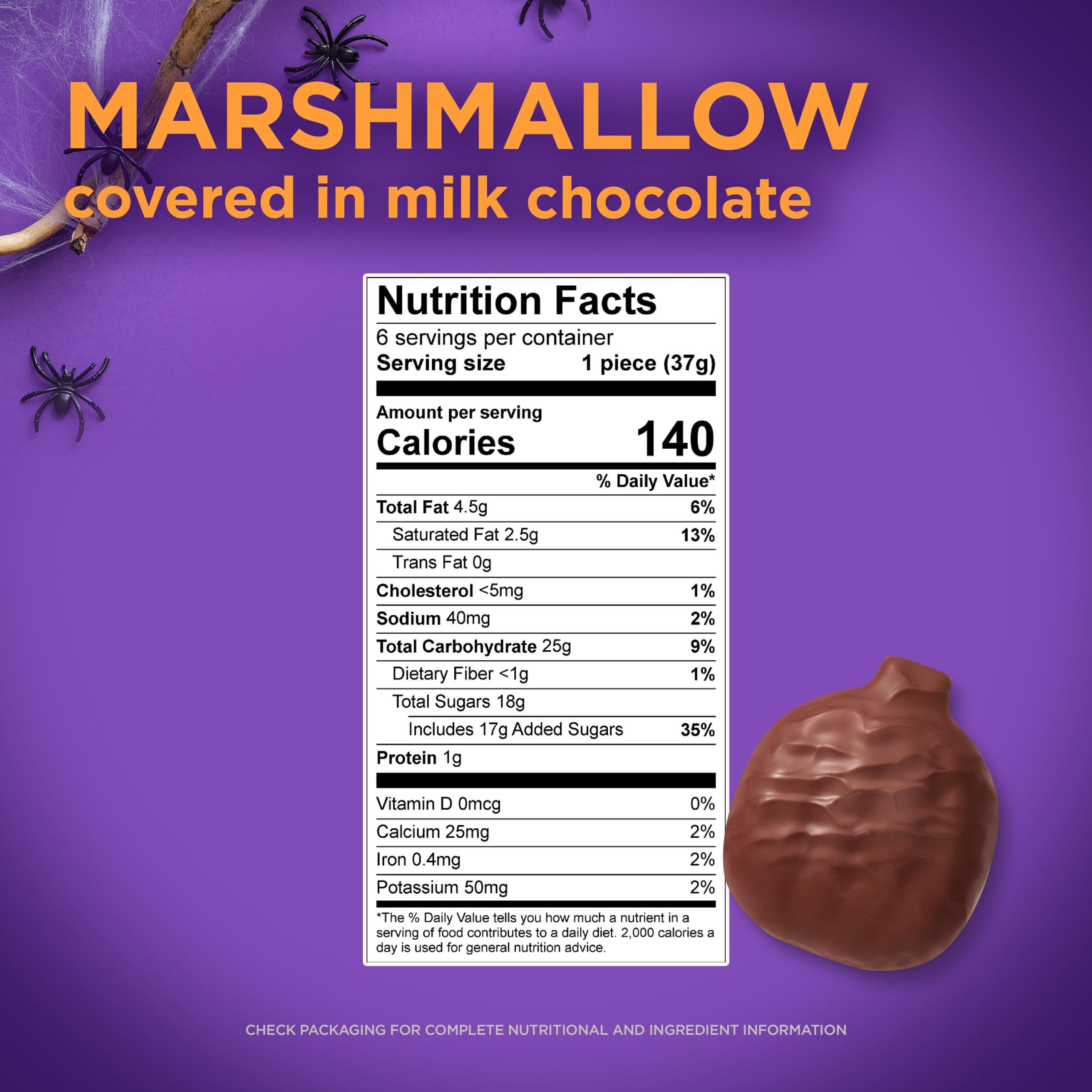 Halloween Milk Chocolate Marshmallow Candy Bar Pumpkin 6 Pack, 7.8 Oz. - Image 6